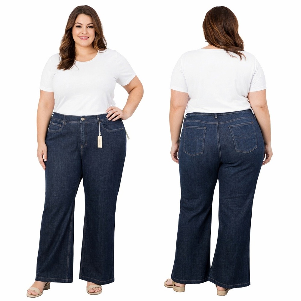 Jones New York Sport Woman Wide Leg Jeans 24W Dark Wash High Rise Stretch NWT